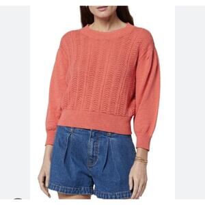 NWT $228 Joie Pointelle Knit Sweater Charlotte‎ Spiced Coral Size XL 100% Cotton